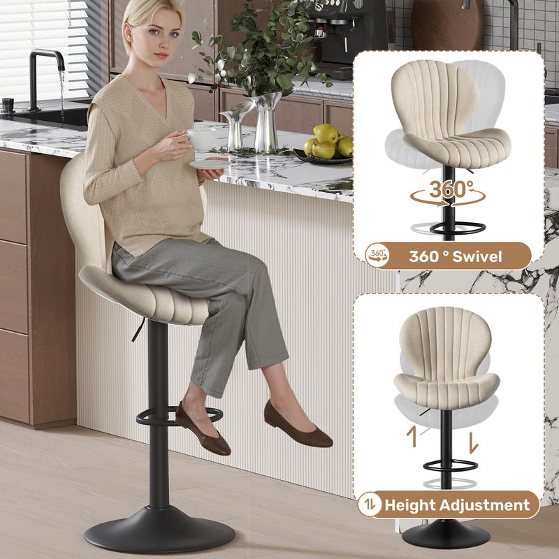 Lot de 2 tabourets de bar modernes pivotants, tabouret à dossier haut, montage facile en 3 à 5 minutes pour bar, cuisine, salle à manger, beige — vignette 8