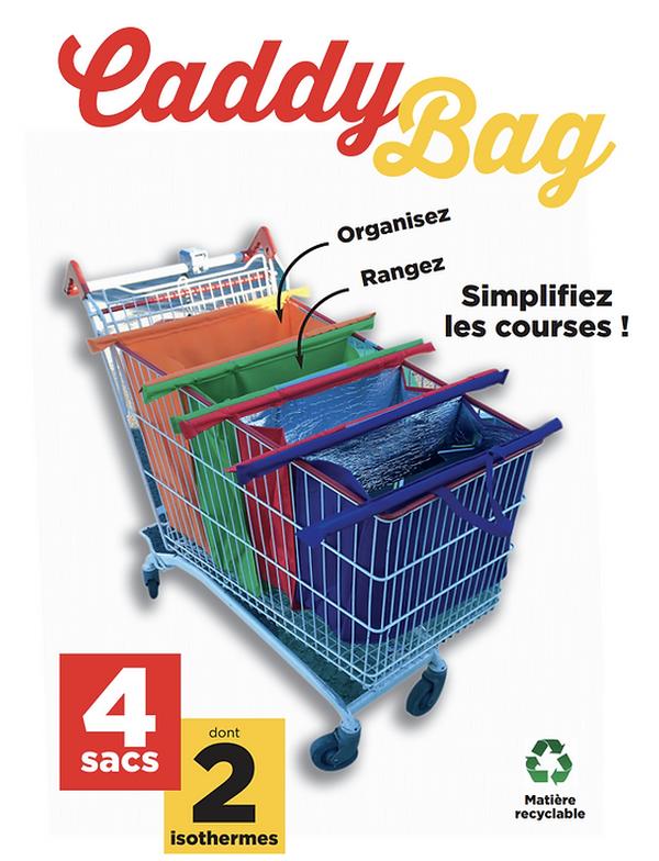 Lot de 4 sacs de courses pour caddie – 2 sacs classiques et 2 sacs isothermes – Réutilisables et colorés