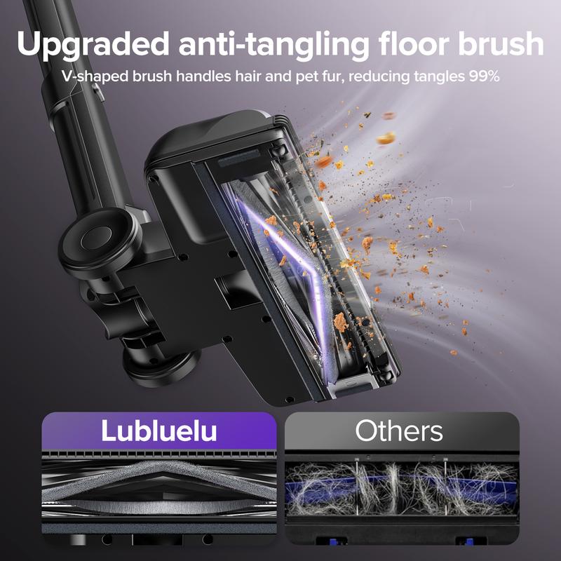 Lubluelu Aspirateur balai sans fil 500 W / 45 000 Pa, jusqu’à 50 min d’autonomie, écran LED intelligent, design autoportant et pliable, brosse anti-emmêlement pour tapis, sols durs et poils d’animaux — vignette 5