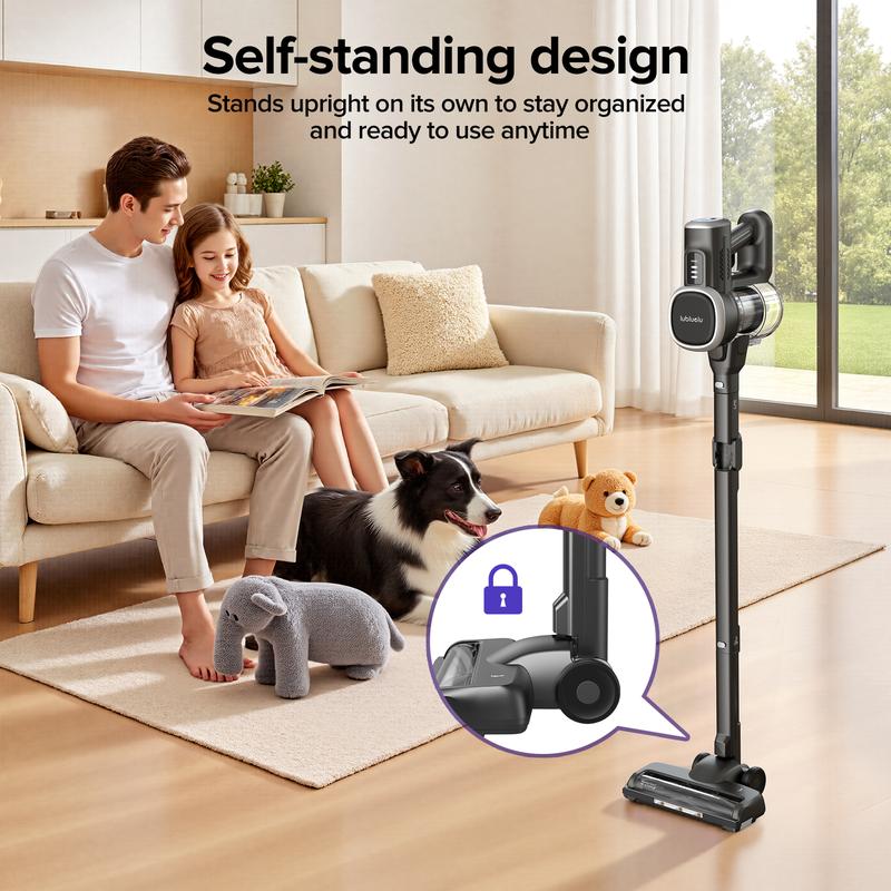 Lubluelu Aspirateur balai sans fil 500 W / 45 000 Pa, jusqu’à 50 min d’autonomie, écran LED intelligent, design autoportant et pliable, brosse anti-emmêlement pour tapis, sols durs et poils d’animaux — vignette 7