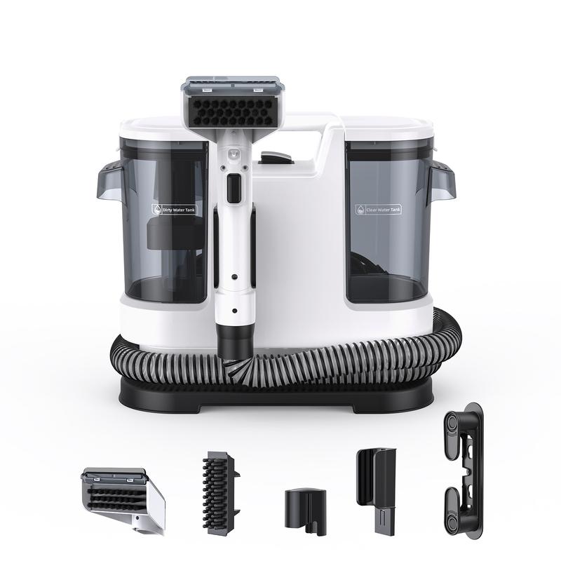 Lubluelu Machine de Nettoyage Textile 600W – Noir et Blanc, élimine en profondeur les taches sur tapis, sièges auto, poils d’animaux, escaliers, canapés, etc. Idéale pour l’entretien de la maison et de la voiture, livrée avec 3 accessoires pratiques.