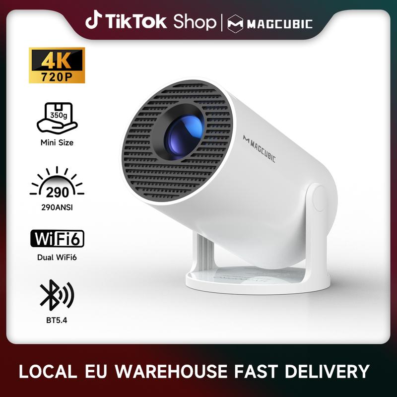 Magcubic HY300Pro Projecteur 290ANSI Prise en charge 4K Dual Wifi6 BT5.4 Android 11 Natif 1280*720 Allwinner H713 Haut parleur Intégré & Appstaore 180° Rotatif mini extérieur cinéma télécommande incluse mini projecteur intelligent
