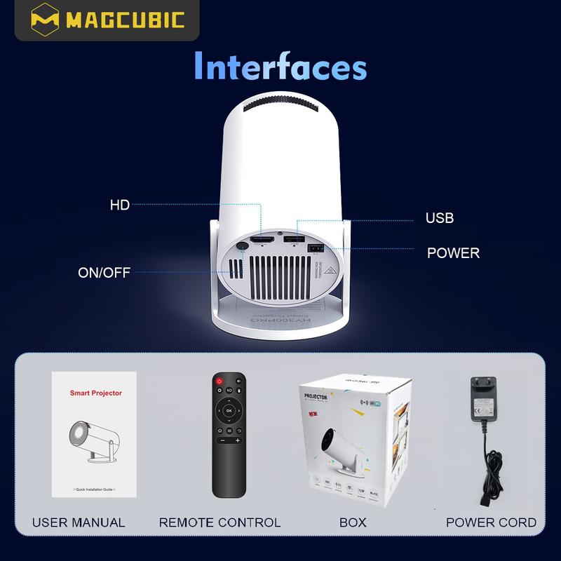 Magcubic HY300Pro Projecteur 290ANSI Prise en charge 4K Dual Wifi6 BT5.4 Android 11 Natif 1280*720 Allwinner H713 Haut parleur Intégré & Appstaore 180° Rotatif mini extérieur cinéma télécommande incluse mini projecteur intelligent — vignette 9