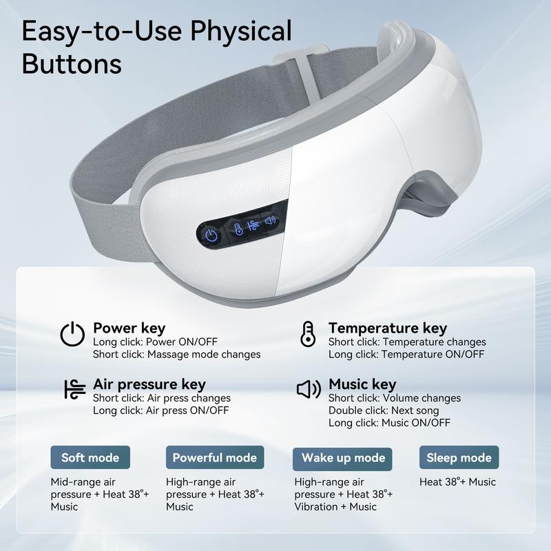 Masque Oculaire Massant avec Chaleur et Bluetooth,4 Modes de Massage,Design Pliable — vignette 4