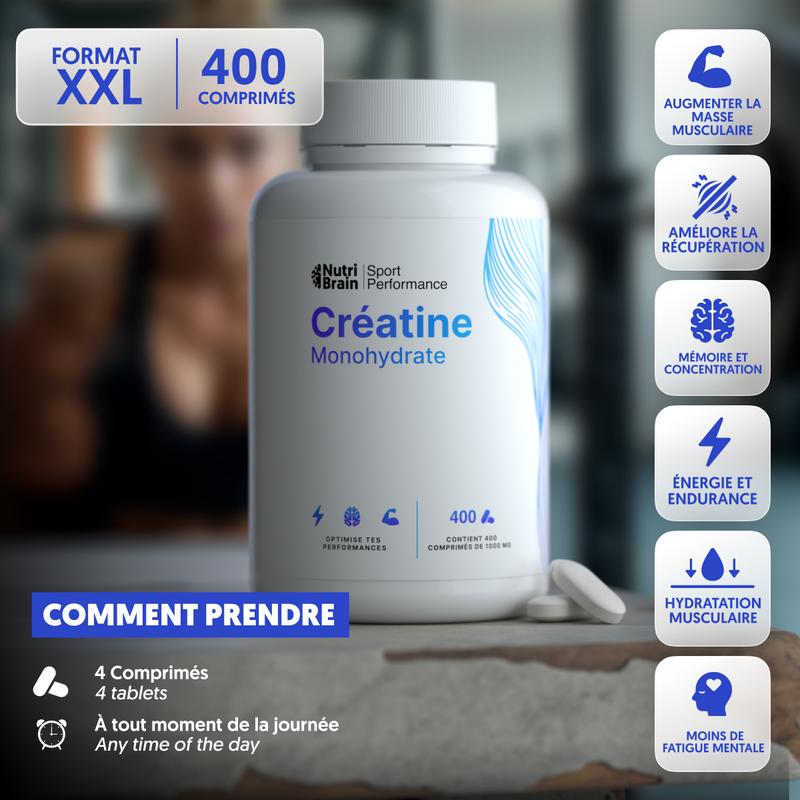 Masse musculaire, puissance physique et mentale | Créatine monohydrate en comprimés de NutriBrain — vignette 4