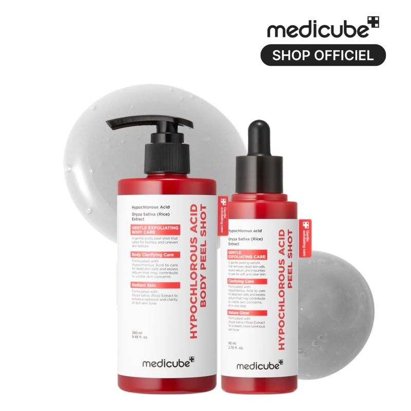 [medicube Officiel] Duo Rice Peel Shot à l’acide hypochloreux | Visage & Corps | Sérum exfoliant doux pour éliminer les cellules mortes et affiner l’apparence des pores | Avec extrait de riz, acide hypochloreux et panthénol | Hydratation & peau plus lisse