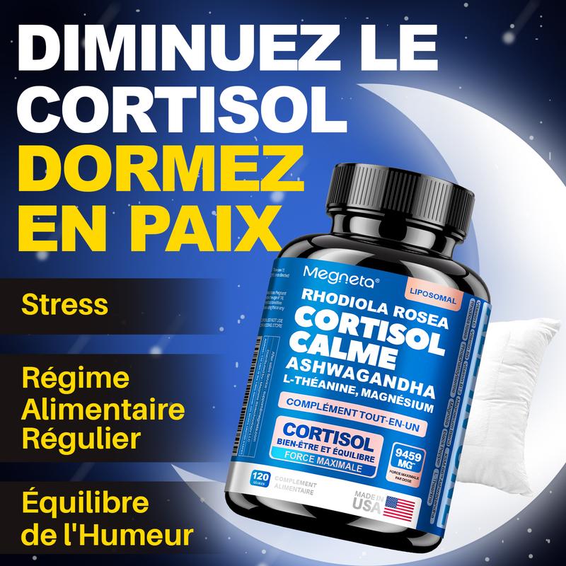 Megneta Ashwagandha KSM-66, Rhodiola & L-Théanine – Régulation du cortisol. Formule Liposomale pour Stress et Bien-être – 120 Gélules — vignette 7