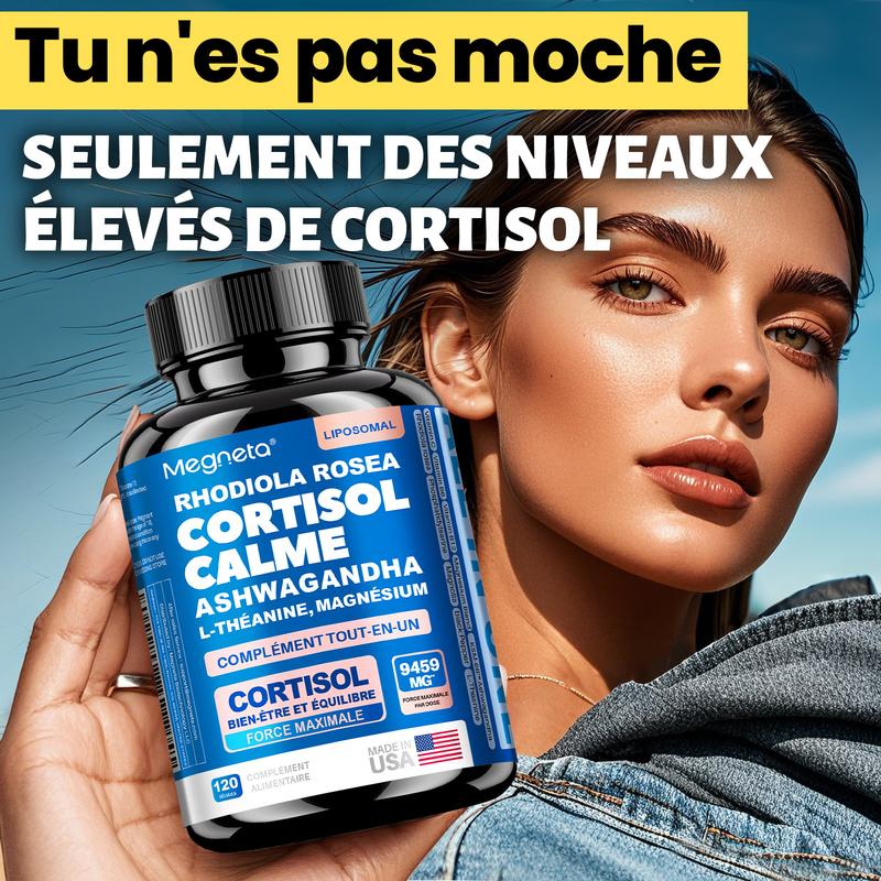 Megneta Ashwagandha KSM-66, Rhodiola & L-Théanine – Régulation du cortisol. Formule Liposomale pour Stress et Bien-être – 120 Gélules — vignette 8
