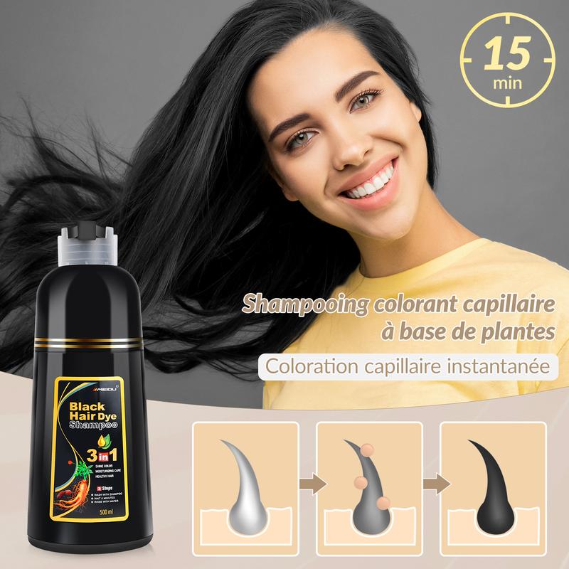 MEIDU Shampoo Colorant 3 en 1 pour Cheveux Noirs, Finition capillaire uniforme et naturelle, Formule enrichie d’ingrédients doux, Adapté pour homme et femme, Facile à Utiliser, Couleur Longue Durée, Résultat de Salon — vignette 2