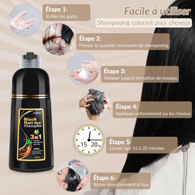 MEIDU Shampoo Colorant 3 en 1 pour Cheveux Noirs, Finition capillaire uniforme et naturelle, Formule enrichie d’ingrédients doux, Adapté pour homme et femme, Facile à Utiliser, Couleur Longue Durée, Résultat de Salon — vignette 4