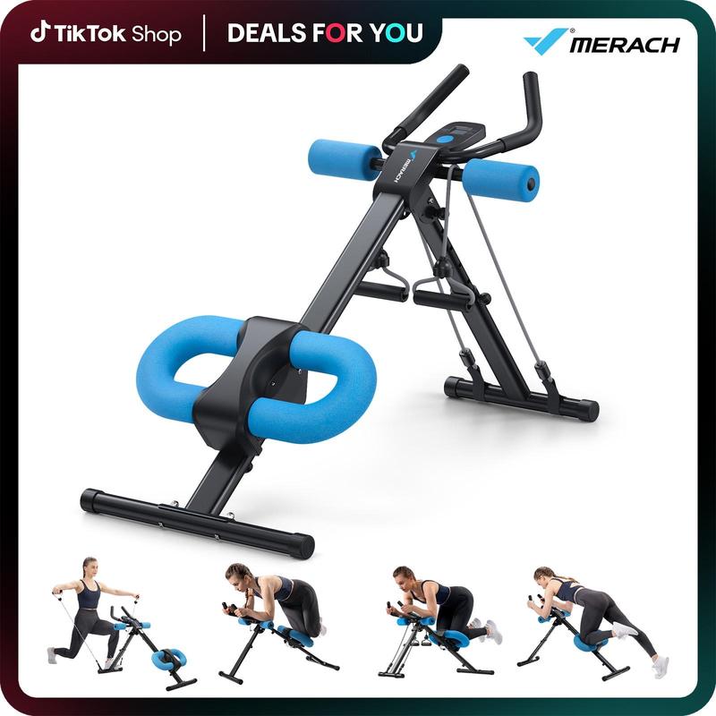 MERACH Machine d'entraînement Ab réglable, moniteur LCD, équipement d'exercice abdominal pliable, entraîneur de base pour le corps, les fesses, équipement de Fitness