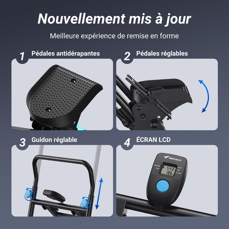 MERACH Marchepied d'escalier avec guidon, écran LCD, capacité de 300 lb, Machine d'exercice pour les entraînements, équipement de fitness à domicile pour femmes et hommes — vignette 5