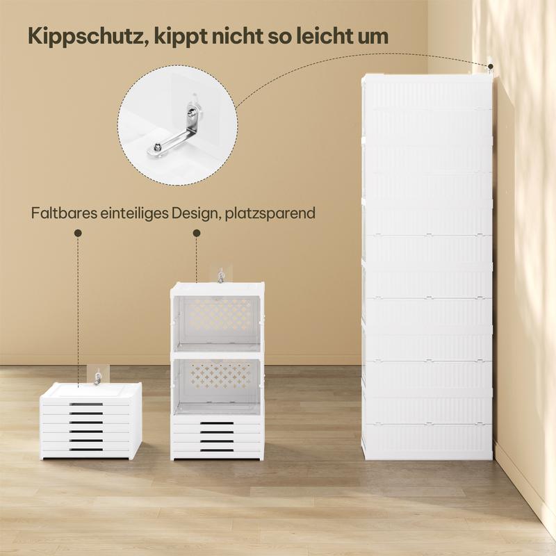 Meuble à chaussures, avec 6/12 boîtes à chaussures pliables et transportables, organisateur de chaussures, carton de rangement pour chaussures jusqu’à la pointure 44, montage en 1 minute, blanc & transparent — vignette 8