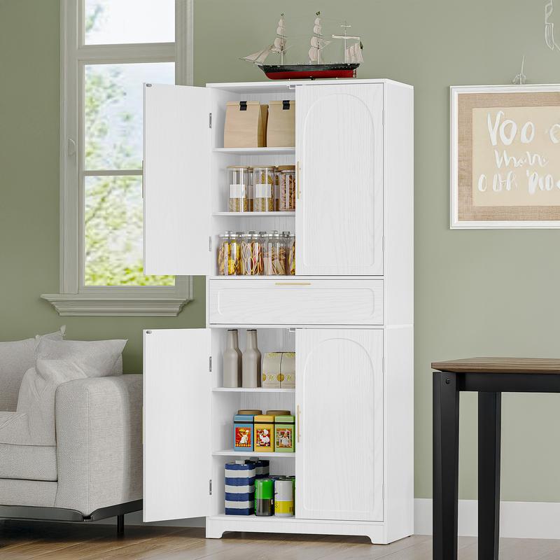 Meuble de cuisine Hzuaneri, armoire haute avec 4 portes, meuble latéral avec 1 grande tiroire, buffet, armoire pour salle à manger, étagères réglables, pour salle à manger, cuisine, salon — vignette 2