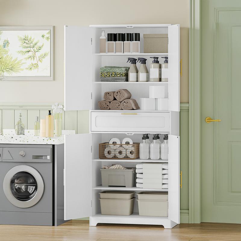 Meuble de cuisine Hzuaneri, armoire haute avec 4 portes, meuble latéral avec 1 grande tiroire, buffet, armoire pour salle à manger, étagères réglables, pour salle à manger, cuisine, salon — vignette 3