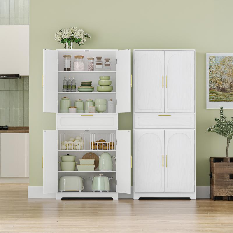 Meuble de cuisine Hzuaneri, armoire haute avec 4 portes, meuble latéral avec 1 grande tiroire, buffet, armoire pour salle à manger, étagères réglables, pour salle à manger, cuisine, salon — vignette 5