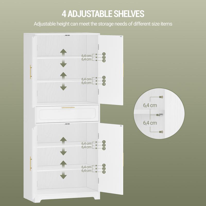 Meuble de cuisine Hzuaneri, armoire haute avec 4 portes, meuble latéral avec 1 grande tiroire, buffet, armoire pour salle à manger, étagères réglables, pour salle à manger, cuisine, salon — vignette 7