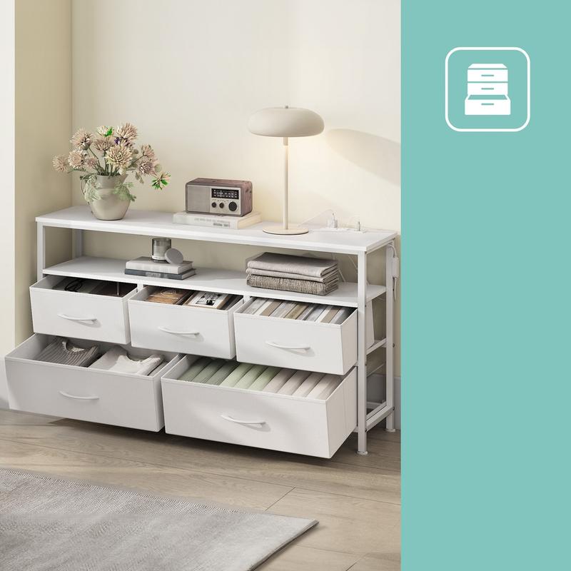 Meuble de rangement SONGMICS — doté d'un éclairage LED réglable et d'une prise électrique ; disponible en deux tailles (5 ou 7 tiroirs en tissu foncé) et coloris (blanc, noir ou marron) ; style moderne adapté aux chambres et aux salons. — vignette 5