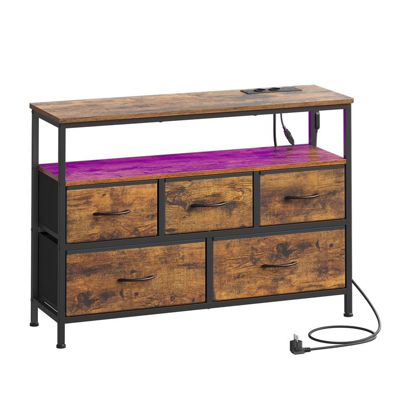 Meuble de rangement SONGMICS — doté d'un éclairage LED réglable et d'une prise électrique ; disponible en deux tailles (5 ou 7 tiroirs en tissu foncé) et coloris (blanc, noir ou marron) ; style moderne adapté aux chambres et aux salons. — vignette 9