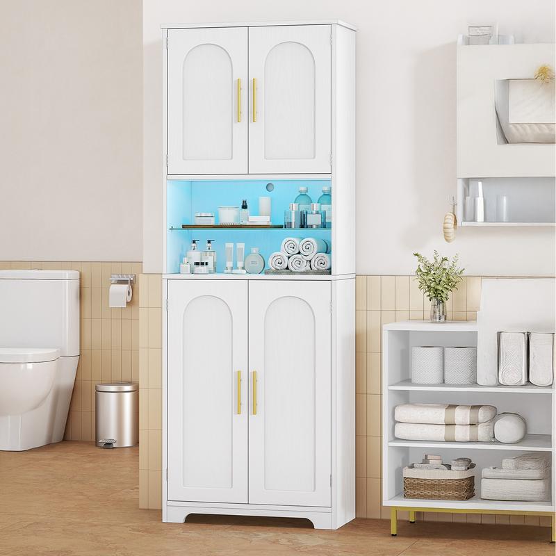Meuble de salle de bains Hzuaneri avec éclairage LED, armoire de rangement avec deux portes, étagères réglables, meuble étroit et haut pour la salle de bains, le salon et le buanderie — vignette 5