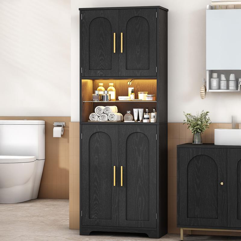 Meuble de salle de bains Hzuaneri avec éclairage LED, armoire de rangement avec deux portes, étagères réglables, meuble étroit et haut pour la salle de bains, le salon et le buanderie — vignette 8