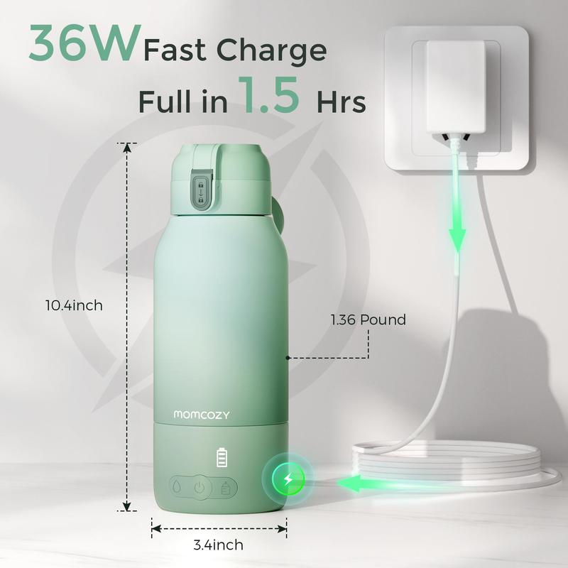 Momcozy -Chauffe-biberon portable sans fil, chauffage rapide et longue durée de vie de la batterie, 2 modes de chauffage pour le lait maternel et l'eau, grande capacité de 500 ml pour toute la journée — vignette 9