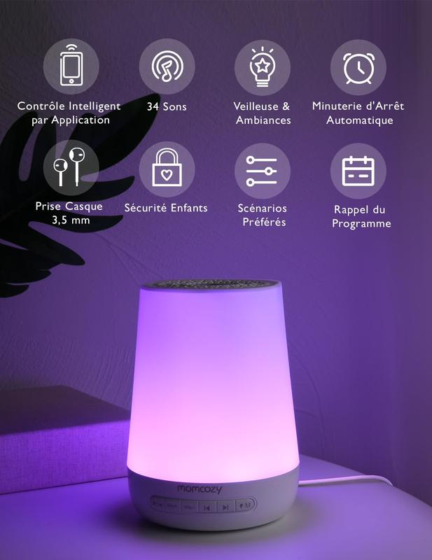 Momcozy Machine à Bruit Blanc,Sommeil à Bruit Blanc Portable pour Bébé Adulte,White Noise Machine avec 34 Sons,Bruit Blanc Bebe Thérapie,White Noise Machine Veilleuse 7 Couleurs,Contrôle APP,Timing — vignette 2