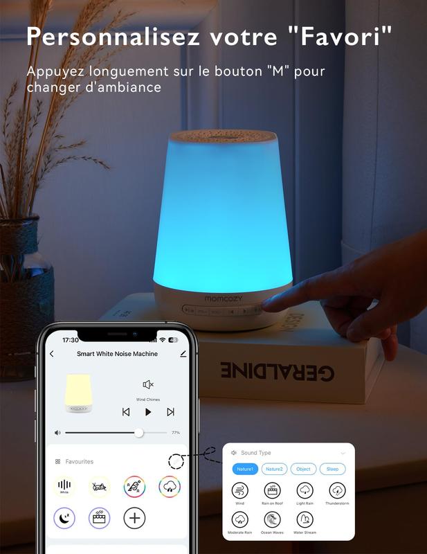 Momcozy Machine à Bruit Blanc,Sommeil à Bruit Blanc Portable pour Bébé Adulte,White Noise Machine avec 34 Sons,Bruit Blanc Bebe Thérapie,White Noise Machine Veilleuse 7 Couleurs,Contrôle APP,Timing — vignette 6