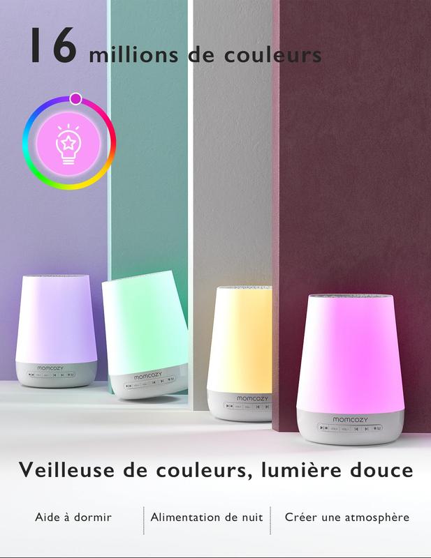 Momcozy Machine à Bruit Blanc,Sommeil à Bruit Blanc Portable pour Bébé Adulte,White Noise Machine avec 34 Sons,Bruit Blanc Bebe Thérapie,White Noise Machine Veilleuse 7 Couleurs,Contrôle APP,Timing — vignette 7