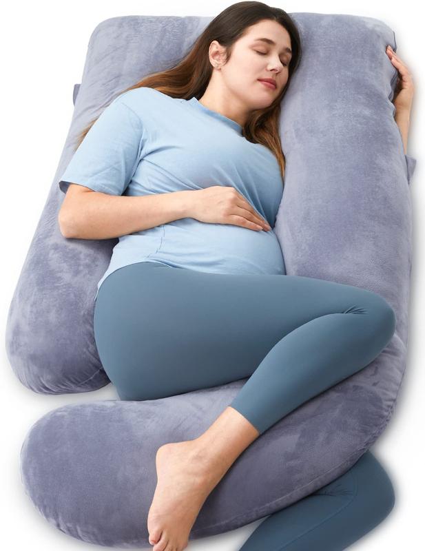Momcozy - oreiller de grossesse pour dormir, oreiller de maternité complet en forme de U avec housse amovible - soutien pour le dos, les jambes, le ventre, les hanches pour femmes enceintes, oreiller de grossesse de 57 inch pour femmes, gris