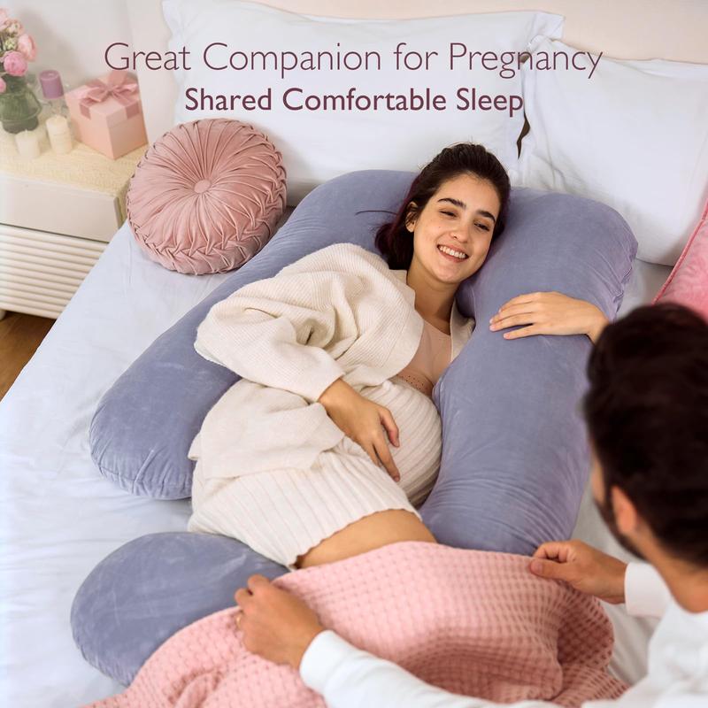 Momcozy - oreiller de grossesse pour dormir, oreiller de maternité complet en forme de U avec housse amovible - soutien pour le dos, les jambes, le ventre, les hanches pour femmes enceintes, oreiller de grossesse de 57 inch pour femmes, gris — vignette 2