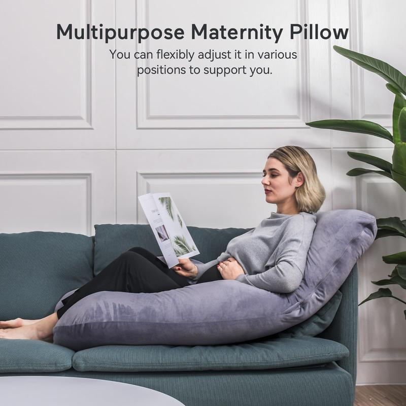 Momcozy - oreiller de grossesse pour dormir, oreiller de maternité complet en forme de U avec housse amovible - soutien pour le dos, les jambes, le ventre, les hanches pour femmes enceintes, oreiller de grossesse de 57 inch pour femmes, gris — vignette 3