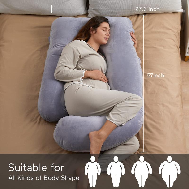 Momcozy - oreiller de grossesse pour dormir, oreiller de maternité complet en forme de U avec housse amovible - soutien pour le dos, les jambes, le ventre, les hanches pour femmes enceintes, oreiller de grossesse de 57 inch pour femmes, gris — vignette 5