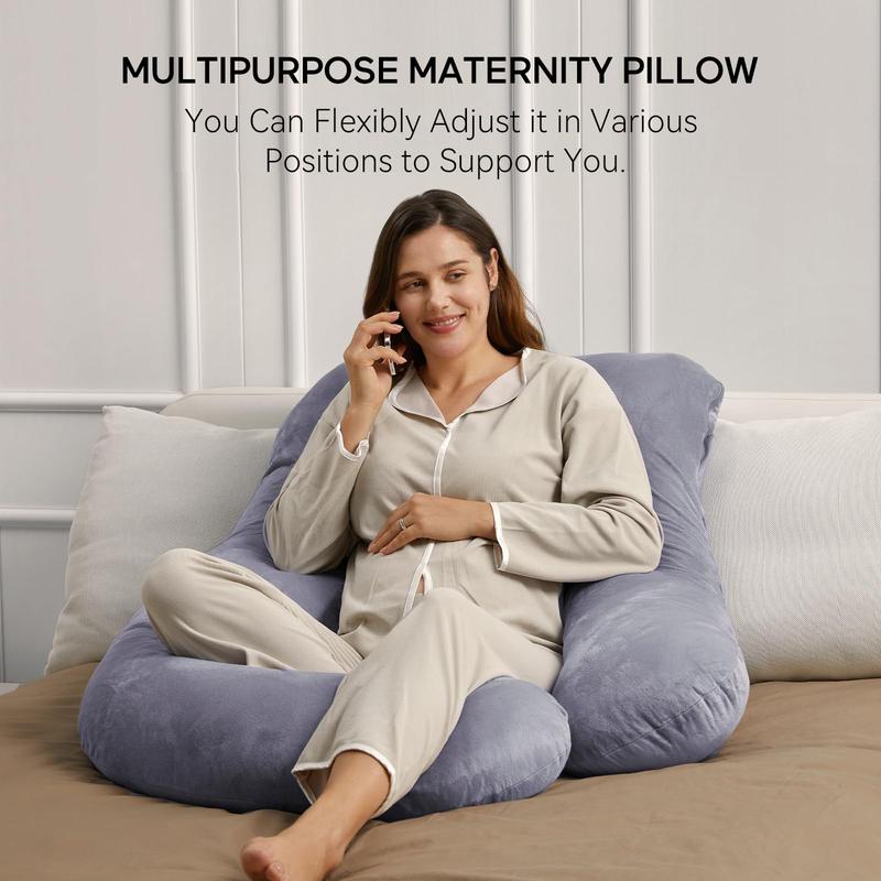 Momcozy - oreiller de grossesse pour dormir, oreiller de maternité complet en forme de U avec housse amovible - soutien pour le dos, les jambes, le ventre, les hanches pour femmes enceintes, oreiller de grossesse de 57 inch pour femmes, gris — vignette 7