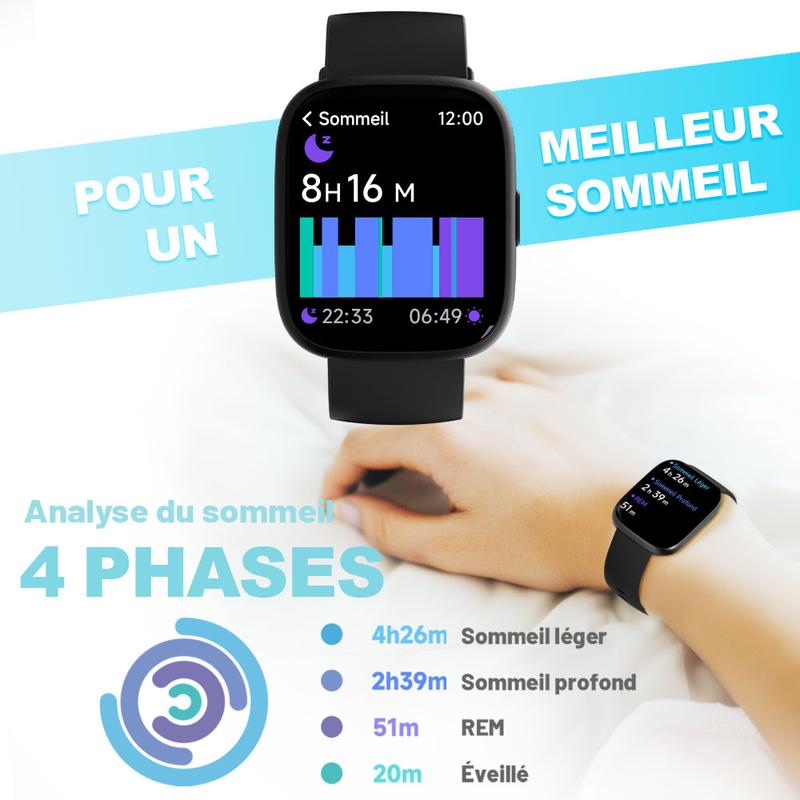 Montre connectée multifonction pour hommes / femmes, 1,83 inch, avec moniteur de pas / d'activité, podomètre, montre connectée pour répondre / passer des appels, Compatible Android iOS, idée cadeau pour lui / elle — vignette 5