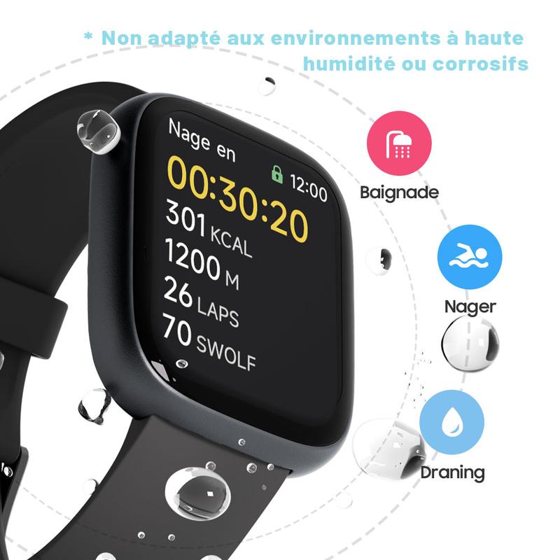 Montre connectée multifonction pour hommes / femmes, 1,83 inch, avec moniteur de pas / d'activité, podomètre, montre connectée pour répondre / passer des appels, Compatible Android iOS, idée cadeau pour lui / elle — vignette 6