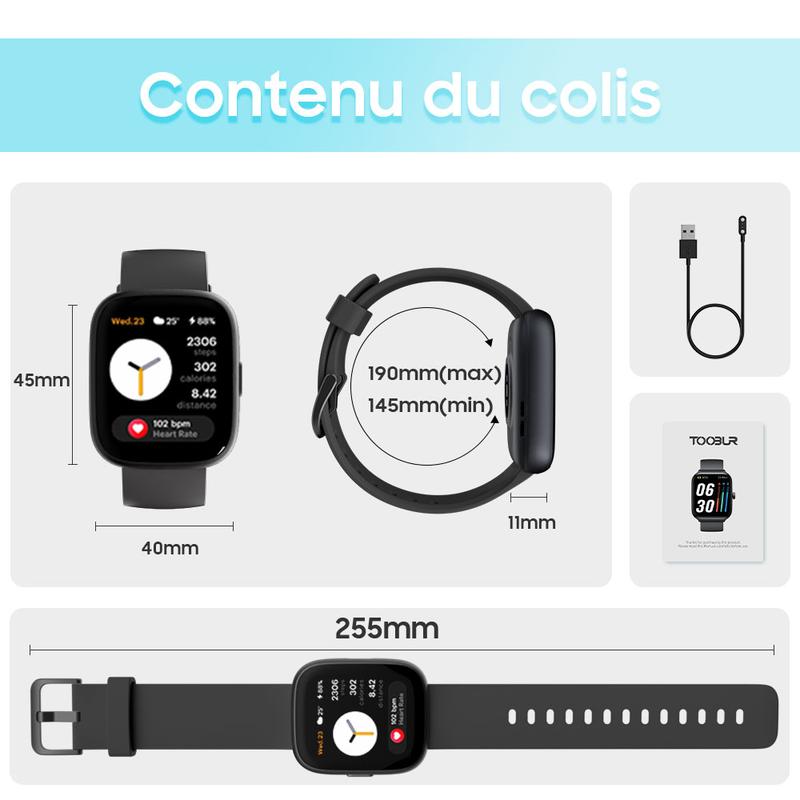 Montre connectée multifonction pour hommes / femmes, 1,83 inch, avec moniteur de pas / d'activité, podomètre, montre connectée pour répondre / passer des appels, Compatible Android iOS, idée cadeau pour lui / elle — vignette 8