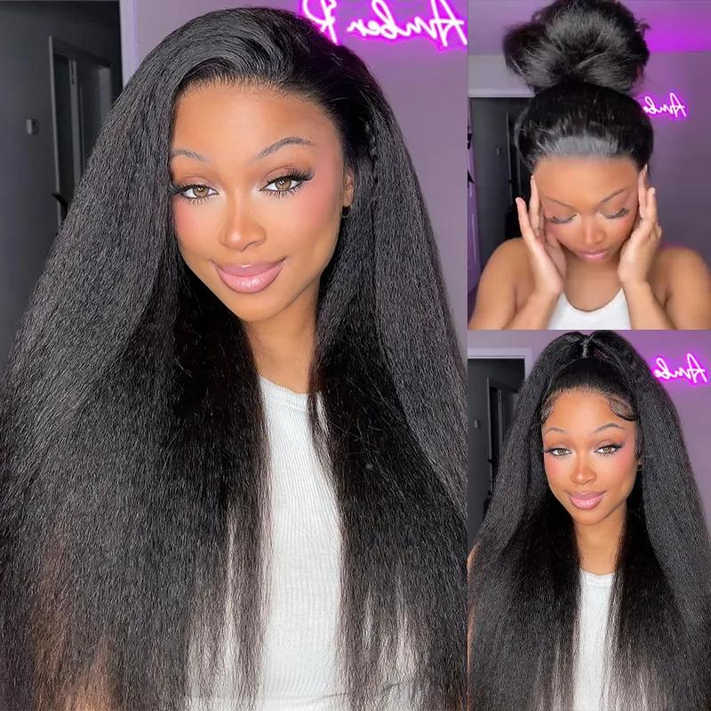MORE FACE Perruque 360 HD Lace Kinky Straight Yaki 18-26’’ – Facile à poser, zéro colle, Cheveux humains, pré-décolorés et pré-coupés, idéaux pour les débutants #BackToSchool #DealDrops — vignette 2