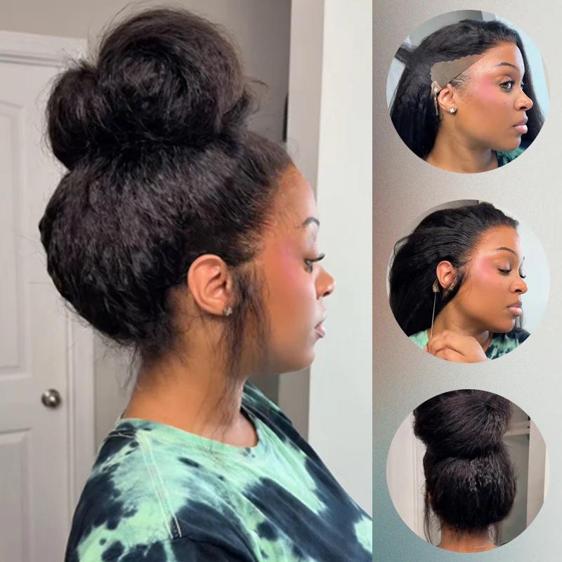 MORE FACE Perruque 360 HD Lace Kinky Straight Yaki 18-26’’ – Facile à poser, zéro colle, Cheveux humains, pré-décolorés et pré-coupés, idéaux pour les débutants #BackToSchool #DealDrops — vignette 3