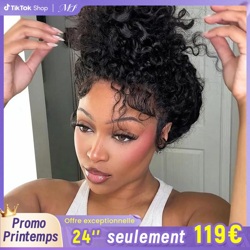 MORE FACE Perruque sans colle 360° ondulée invisible avec cordon de serrage, installation rapide, perruques en cheveux humains HD pré-décolorées et pré-coupées, idéales pour les débutants et version Kinky Straight #BackToSchool #DealDrops
