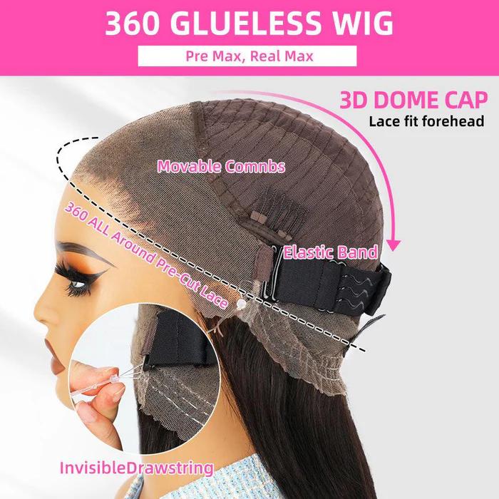 MORE FACE Perruque sans colle 360° ondulée invisible avec cordon de serrage, installation rapide, perruques en cheveux humains HD pré-décolorées et pré-coupées, idéales pour les débutants et version Kinky Straight #BackToSchool #DealDrops — vignette 7
