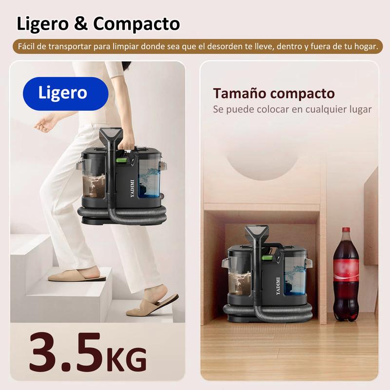 Nettoyeur portable pour tapis et tissus d’ameublement avec 3 têtes pour canapé et animaux de compagnie, nettoyage en profondeur pour tapis, voitures et espaces familiaux — vignette 8