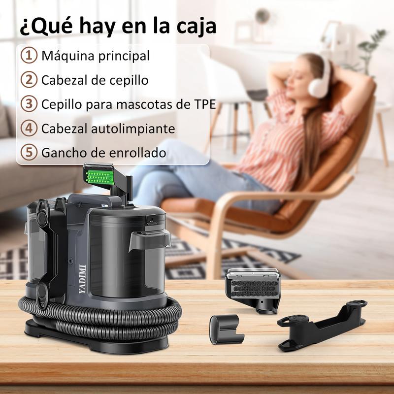 Nettoyeur portable pour tapis et tissus d’ameublement avec 3 têtes pour canapé et animaux de compagnie, nettoyage en profondeur pour tapis, voitures et espaces familiaux — vignette 9