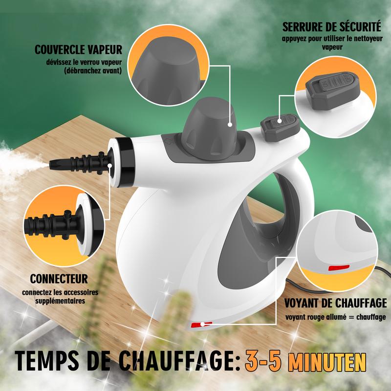 Nettoyeur vapeur multi-surfaces portable sous pression Phueut avec 11 pièces de rechange, nettoyeur vapeur multi-usages pour usage domestique, cuisine et voiture — vignette 2