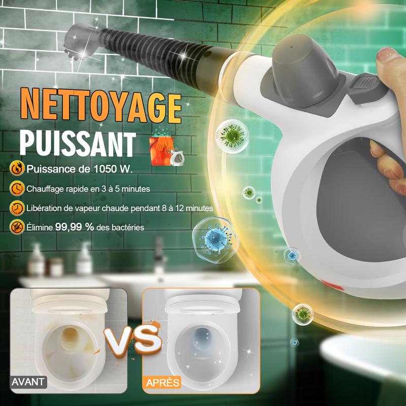 Nettoyeur vapeur multi-surfaces portable sous pression Phueut avec 11 pièces de rechange, nettoyeur vapeur multi-usages pour usage domestique, cuisine et voiture — vignette 3