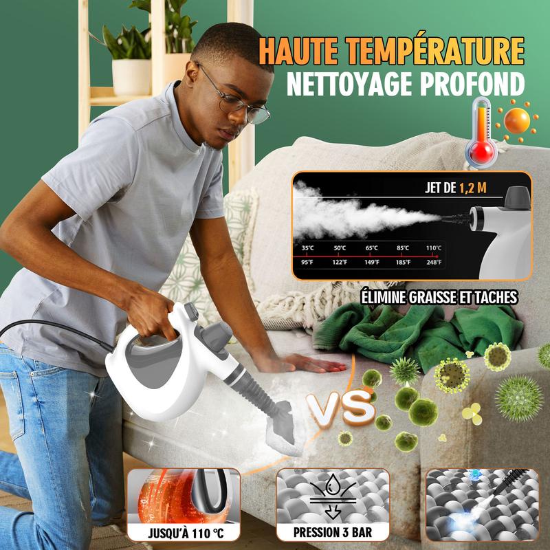 Nettoyeur vapeur multi-surfaces portable sous pression Phueut avec 11 pièces de rechange, nettoyeur vapeur multi-usages pour usage domestique, cuisine et voiture — vignette 4