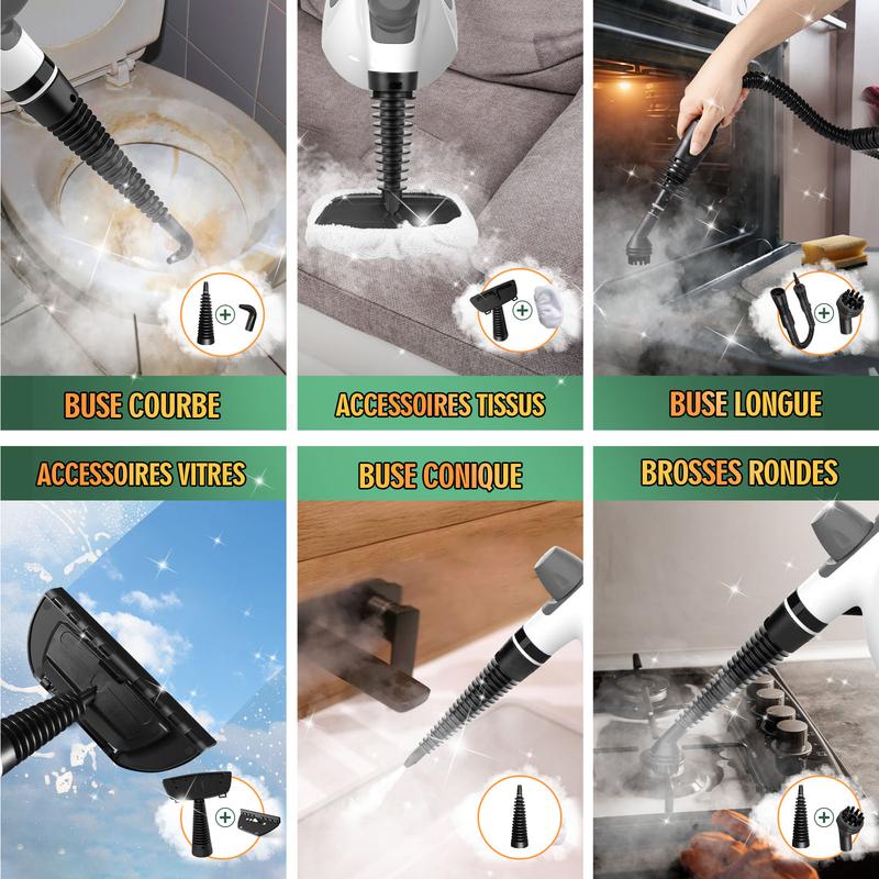 Nettoyeur vapeur multi-surfaces portable sous pression Phueut avec 11 pièces de rechange, nettoyeur vapeur multi-usages pour usage domestique, cuisine et voiture — vignette 5