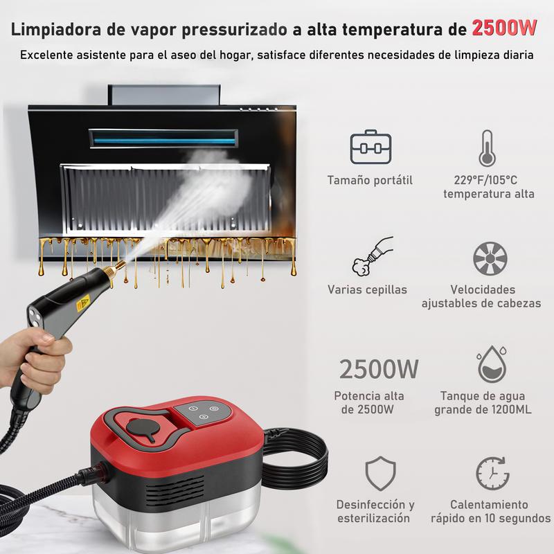 Nettoyeur vapeur portable – outil de nettoyage filaire avec 8 accessoires, niveaux réglables, chauffage rapide, idée cadeau pour la fête des Pères pour le detailing automobile et le nettoyage de la maison — vignette 3