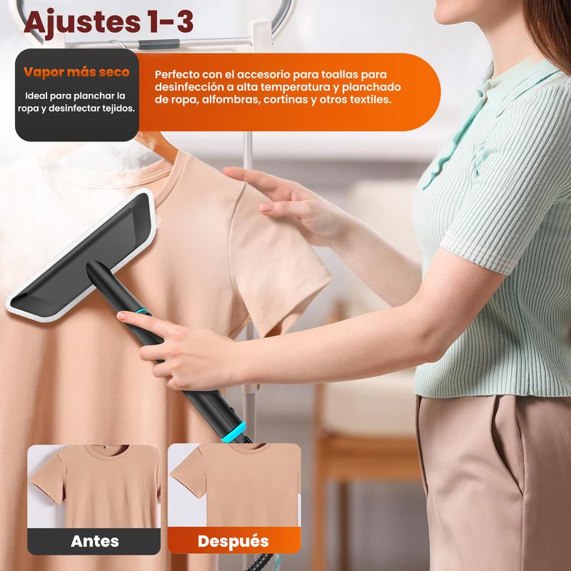 Nettoyeur vapeur Vaporeta pour le nettoyage à domicile, puissant, manuel, 2500 W, portable, avec 6 vitesses et 3 types de brosses pour meubles de cuisine et salles de bains, haute température de 229 °F — vignette 5