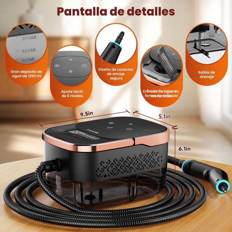 Nettoyeur vapeur Vaporeta pour le nettoyage à domicile, puissant, manuel, 2500 W, portable, avec 6 vitesses et 3 types de brosses pour meubles de cuisine et salles de bains, haute température de 229 °F — vignette 7